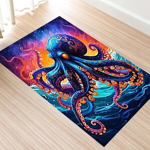 Décoration motif pieuvre, tapis pieuvre, cadeau pieuvre vibrante, tapis pour chambre d&#39;enfant, tapis pieuvre extraterrestre, tapis d&#39;entrée de dortoir de chambre d&#39;enfant à imprimé animal