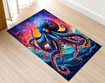 Oktopus-Muster-Dekor, Oktopus-Teppich, lebendiges Oktopus-Geschenk, Teppich für Kinderzimmer, Alien-Oktopus-Teppich, Kinderzimmer-Akzent-Wohnheim-Entrway-Tierdruck-Teppich