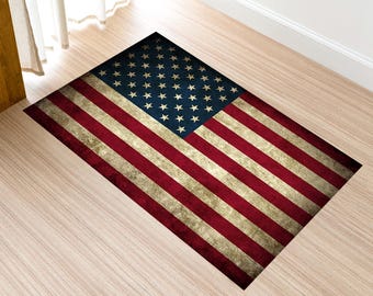 Alfombra con bandera estadounidense, alfombra con bandera de EE. UU., alfombra con águila, decoración con bandera de EE. UU., alfombra decorativa para el hogar, alfombras para sala de estar, alfombra antideslizante, alfombra de regalo, alfombra suave