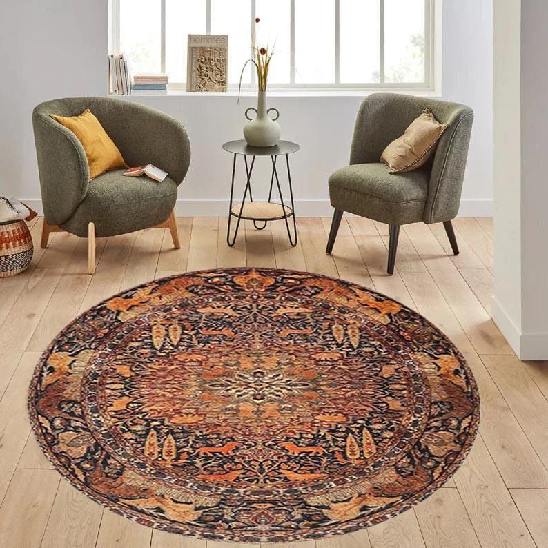 Round Rug Vintage, Earth Tones Rug, Circle Rug, Circle Rug 8x8, Circle Rug 5x5, Round Rug 5, Circle Rug Big, Round Rug 7x7, 3D Rug, Mat Rug image 3