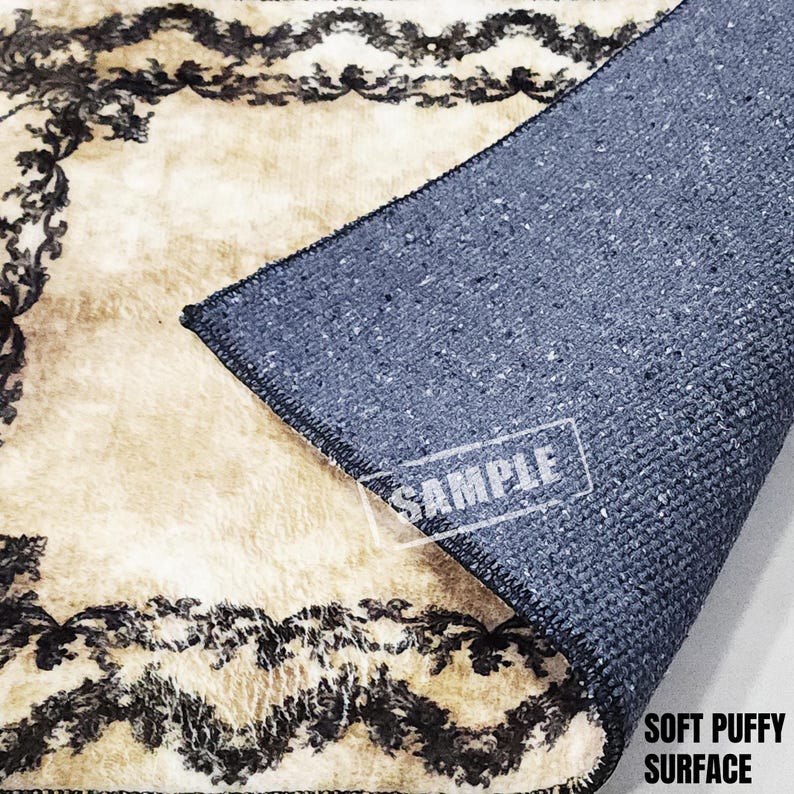 a rug with a black and white design on it