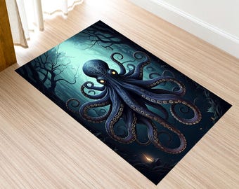 Oktopus-Teppich für Witchy Gothic Decor, Dark Academia, Halloween-Octopus-Teppich, Raumdekor mit dunklen Themen, einzigartiger Oktopus-Hausakzent, junger Raumteppich