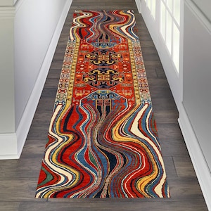 Classical Melting Looked Rug, Irregular Carpet, Trending New Melting Decor, Moroccan Runner Rug,Anatolian Motif Rug,Melting Persian Rugs