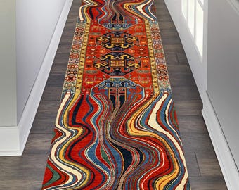 Classical Melting Looked Rug, Irregular Carpet, Trending New Melting Decor, Moroccan Runner Rug,Anatolian Motif Rug,Melting Persian Rugs
