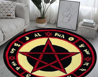 La bruja del amor, alfombra de astrología, alfombra decorativa de película, alfombra estampada de la bruja del amor, pentagrama rojo, pentagrama zombi, satán rojo, pentagrama vudú