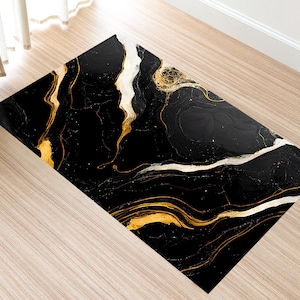 Marble Black Rug, Living Room Rug, Black and Gold Marble Rug, Pattern Rug, Design Rug, Art Modern Custom, Home Decor Rug, Black Gray Marble