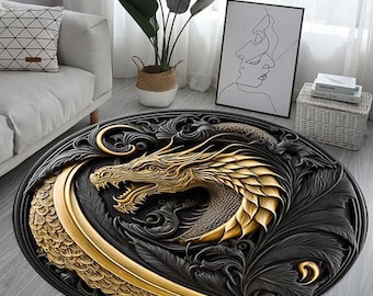 Dragon Rug, Mythological Rug, Dragon Round Rug, Decorative Rug, For Living Room Rug, Dragon Pattern Rug, Legandary Rug, Birthday Gifts Rug