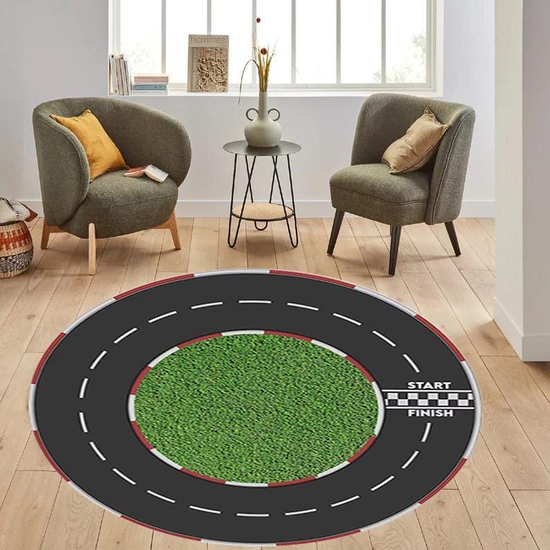 Round Racetrack Rug Round Race Track, Racing Rug, Start Line, Finish Line, Round Racetrack ...
