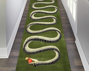 Red and Green Ground Oval Shaped Snake Rugs modern Carpet, Home Decor Carpet,Animal Rug, Snake Rug, Snake Pattern Rugs, Bridesmaid Gift