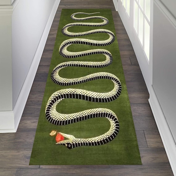 Red and Green Ground Oval Shaped Snake Rugs modern Carpet, Home Decor Carpet,Animal Rug, Snake Rug, Snake Pattern Rugs, Bridesmaid Gift