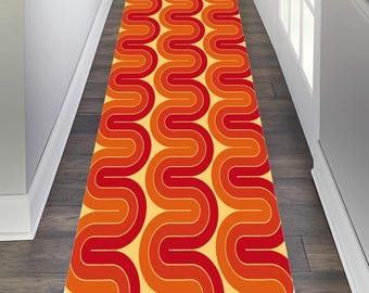 ミッドセンチュリーモダン幾何学模様ラグ：ヒッピーレトロ廊下ランナー
