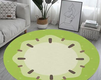 Kiwi Rugs, Green Rug,SunFlower Rug, Yellow Rug, Round Rug, Practical Rug, Home Decor, Aesthetic Rug, Decorative Rug, Sweet Rug, Non-Slip Rug