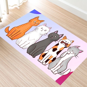 抽象的な猫柄ラグ、猫柄ラグ、猫好きへのギフトラグ、動物柄ラグ、新築