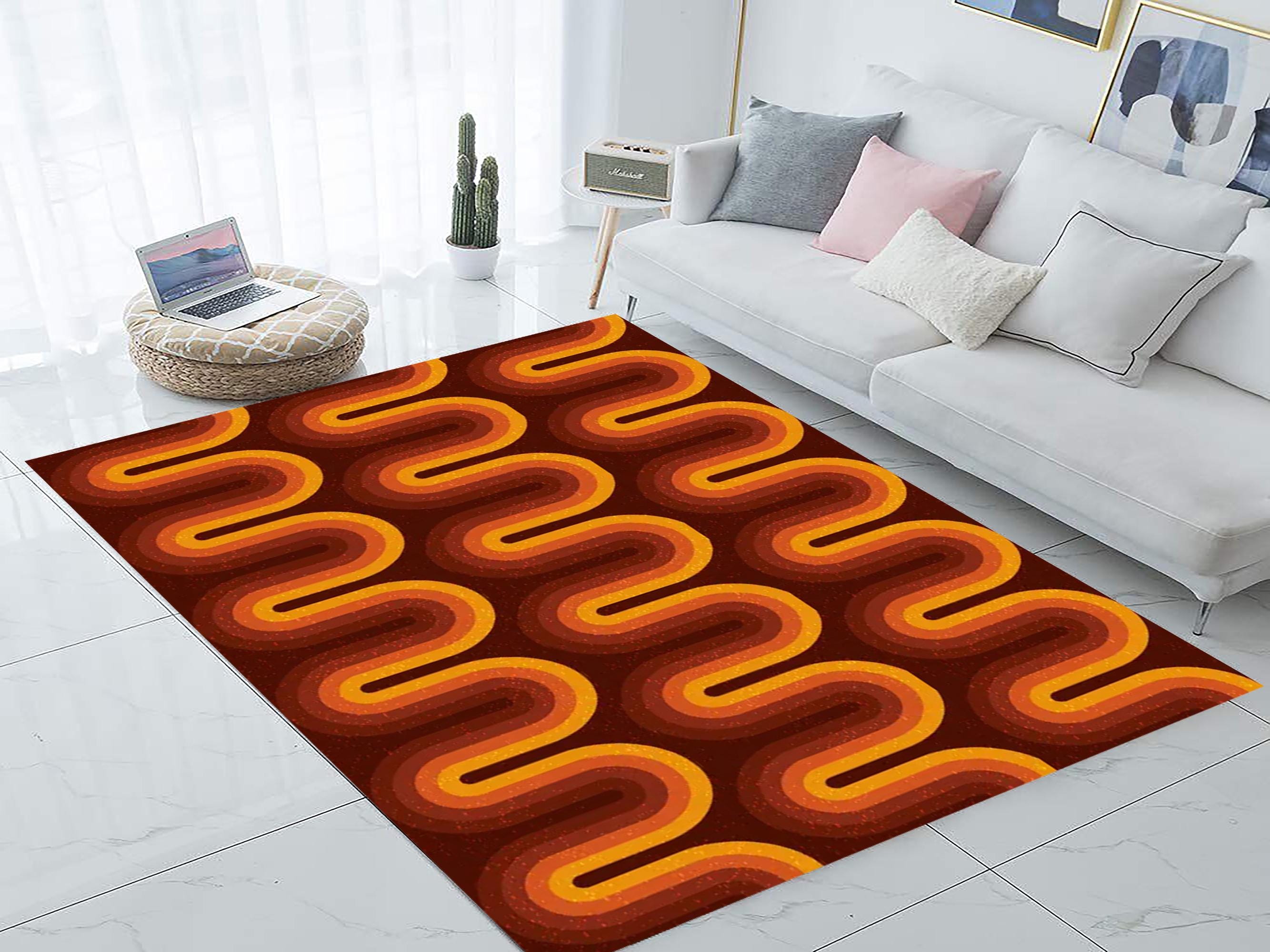 Retro Rugs, 70S Rug, Brown Orange Geometric Rug, Groovy Dorm Decor ...
