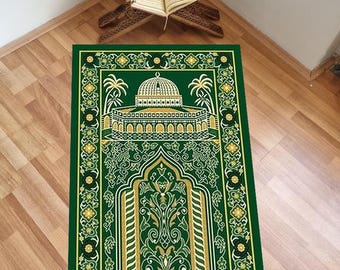 Alfombra de oración verde, regalos de Ramadán Eid, alfombras de oración suaves, regalo personalizado para musulmanes, alfombra de oración musulmana, alfombra de oración para niños, alfombra de Salah, primera alfombra de oración