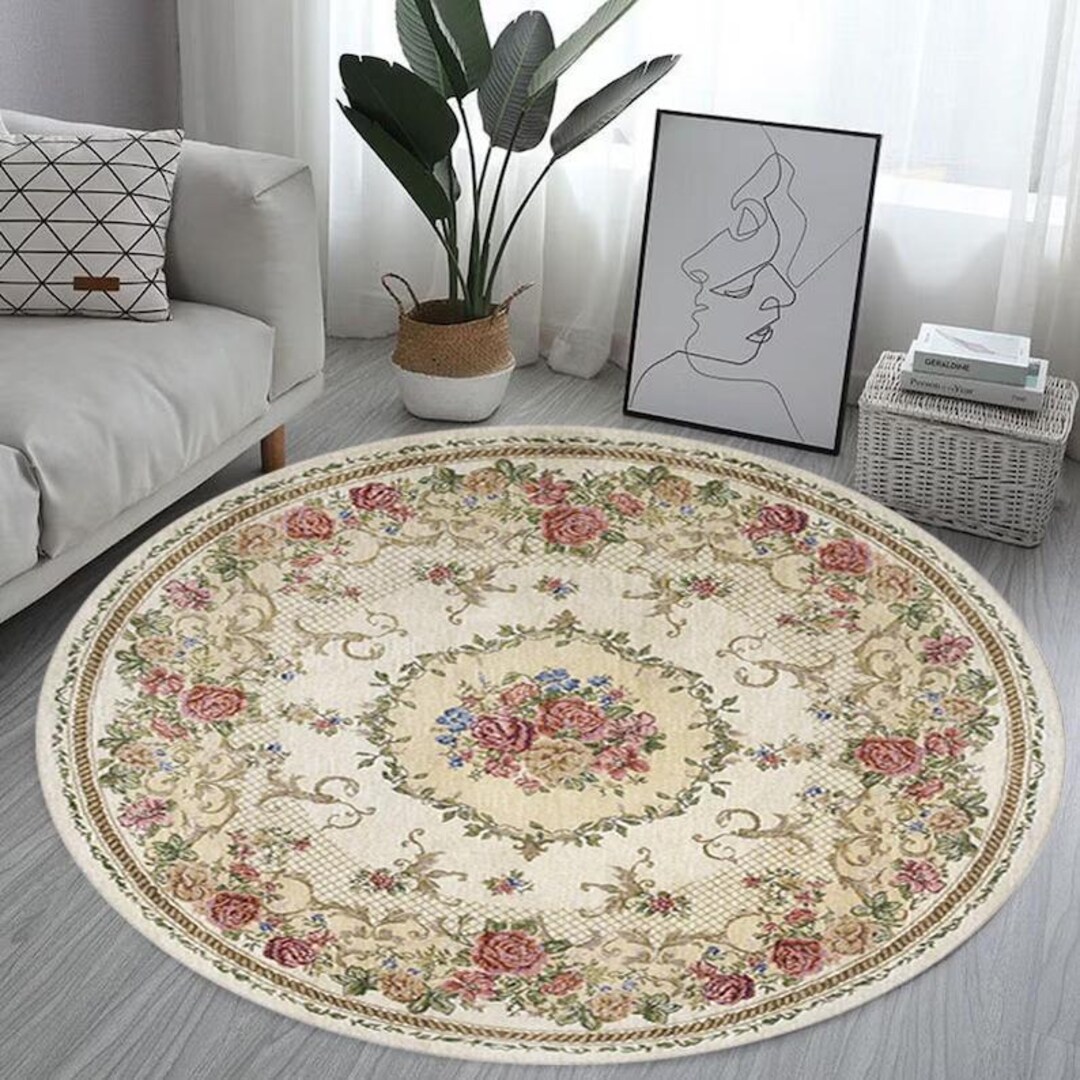 Persian Patterned Round Rug, Modern Round Rug, Home Decor Rug, Area ...