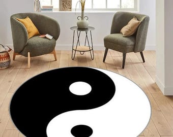 Dywan miękki z symbolem Yin-Yang, czarno-biały miękki Yin-Yang, popularny dywan, okrągły dywan Yin i Yang, mały dywan w kształcie koła, okrągły dywan dekoracyjny, okrągły dywan, cienki