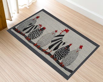 kitchen rag rug, Red Framed Chicken Kitchen Rug, Dining Room Runner Non-Slip Machine Washable Mat, kitchen floor mat, kitchen rug or mat