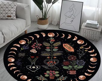 Moon Knight Rug Mystic Moon Phase Rug, Floral Theme Rug, Moon Pattern Rug, Night Rug ...