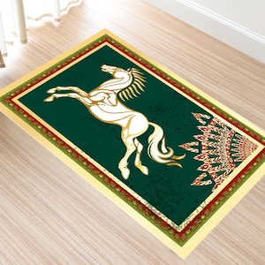 Rohan Horse Rug, Horse Rug, Animal Rug, Area Rug, Vintage Carpet, 3D Printed Rug, Entryway Rug,Rohan Horse Flag,Unique Design Print,Soft Rug image 1