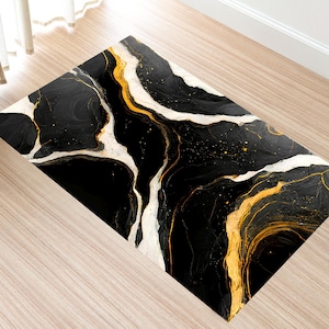 Marble Black Rug, Living Room Rug, Black and Gold Marble Rug, Pattern Rug, Design Rug, Art Modern Custom, Home Decor Rug, Black Gray Marble
