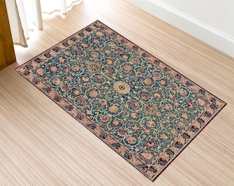 Holland Park By William Morris Non Slip Floor Mat, Orange Linoleum Rug, Blue Mat, Ornament Non Slip Rug, Kitchen Mat, Livingroom Rug,Classic