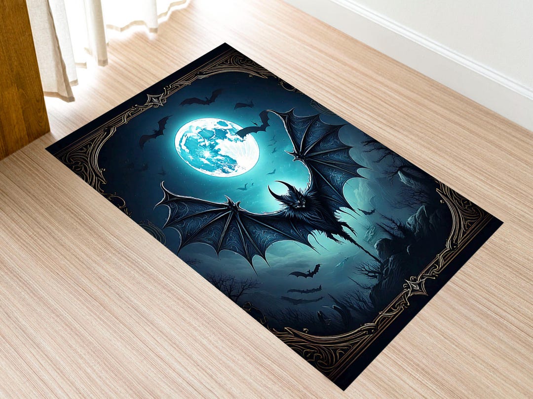 Dramatic Vampire Rug Gothic Moon & Bat Rug, Dark Academia Aesthetic Carpet, Mystical ...