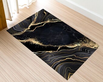 Art Modern Custom, Home Decor Rug, Black Gray Marble,Marble Black Rug, Living Room Rug, Black and Gold Marble Rug, Pattern Rug, Design Rug,