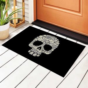 Skull Rug,Pirate Desing Rugs,Skull Doormat Rug,Skull Doormat Halloween,Scary Rug, Realistic Skull Carpet,Horror Skull Rug, Black White Skull