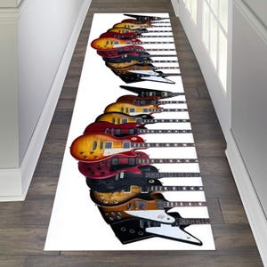 Alfombra de pasillo con forma de guitarra, alfombra de pasillo con forma de guitarra, alfombra de neón con forma de guitarra, alfombra con temática de guitarra, alfombra con instrumentos musicales, alfombra con notas, regalos musicales, alfombra de pasillo, banda de rock