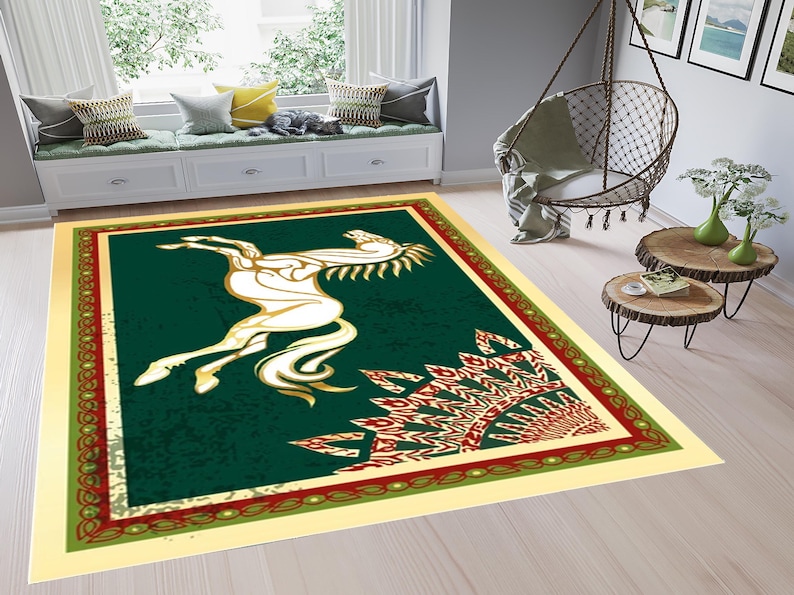 Rohan Horse Rug, Horse Rug, Animal Rug, Area Rug, Vintage Carpet, 3D Printed Rug, Entryway Rug,Rohan Horse Flag,Unique Design Print,Soft Rug image 2