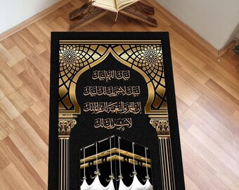 Tappetino da preghiera Kaaba Kiswa, tappeto da preghiera nero, regali morbidi per l'Eid, tappeti da preghiera morbidi, regalo personalizzato per musulmani, tappetino da preghiera musulmano, regali di nozze musulmani