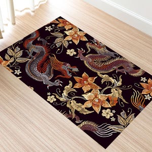 Alfombra japonesa, alfombra moderna, alfombra con estampado de dragón asiático, alfombra con dragón, alfombras con dragón chino, alfombra con decoración de dragón, alfombra con dragón oscuro, alfombra moderna con animales, tapete