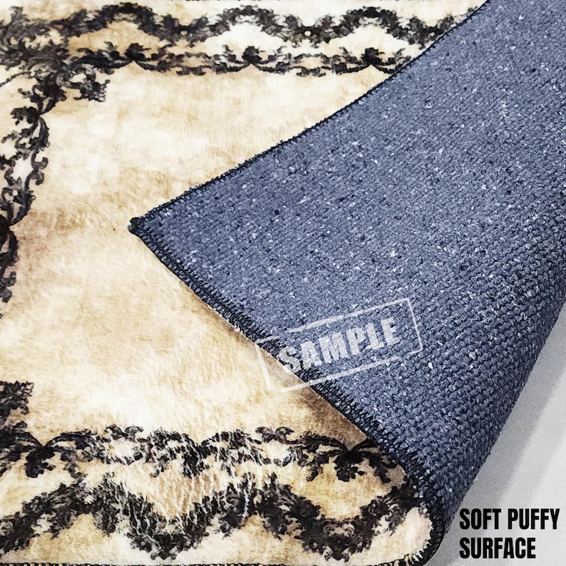 a rug with a black and white design on it