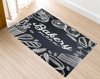 Printed Kitchen Rug, Machine Washable Rug, Non-Slip Kitchen Rug, Rug Carpet Mat,Printed Kitchen Carpet,Kitchen Hallway Rug,Black Kitchen Rug