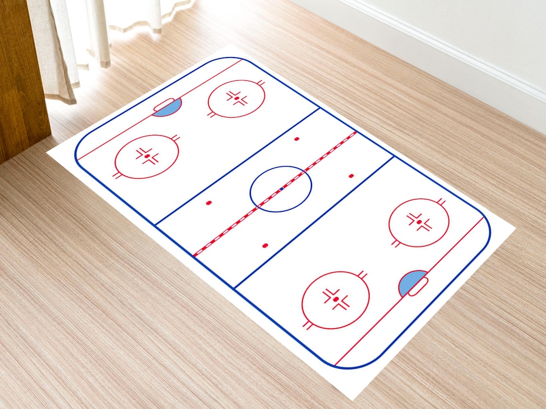 Rinkle Rugs Washable Ice Hockey Rink Area Rug, Ice Hockey Rink Printed Area Rug ...