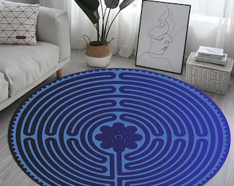 Meditation Yoga Rug, Breathing Exercise Rug, Teal Blue Labyrinth Round Rug, Finger Tracing Rug, Story Time Rug, Calm Corner, Throw Carp
