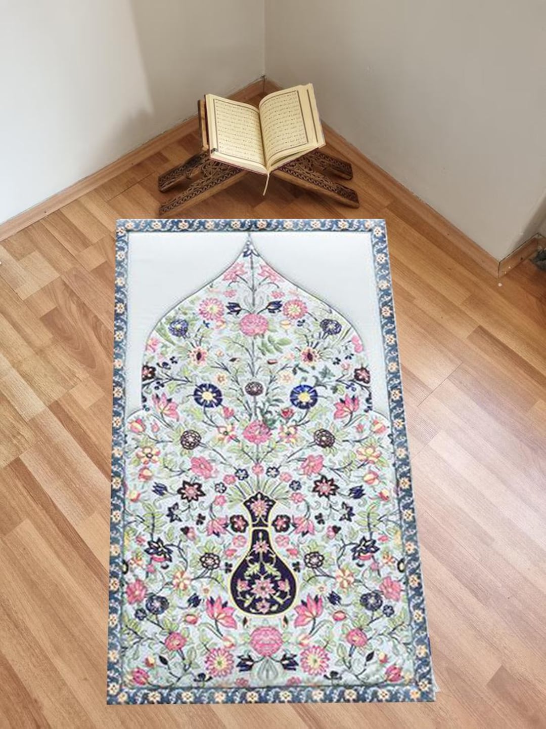Embroidery Pattern Prayer Mat, Muslim Prayer Rug, Janamaz, Islamic Gift ...