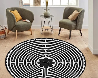 Meditation Yoga Rug, Breathing Exercise Rug, Teal Blue Labyrinth Round Rug, Finger Tracing Rug, Story Time Rug, Calm Corner, Throw Carp Mat