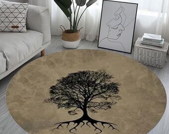 Tree of Life Large Round Rug, Nature Mandala Rug, Ancient Spiritual Decor, Meditation Space Rug, ree of Life Round Rug, Tree Rug, Gift Rug