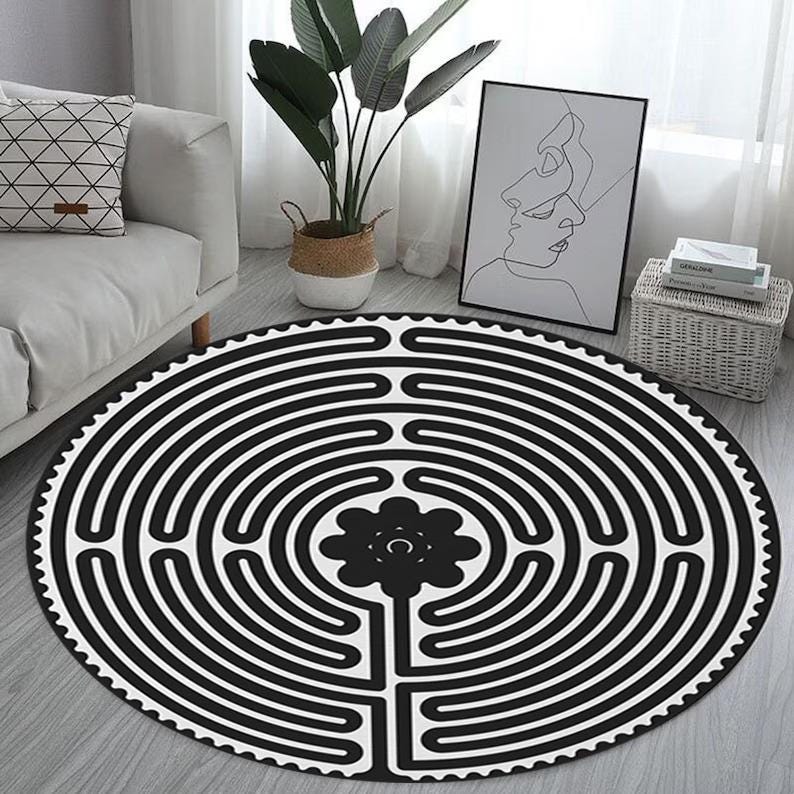 Labyrinth Mat Meditation Yoga Rug, Breathing Exercise Rug, Teal Blue Labyrinth Round ...