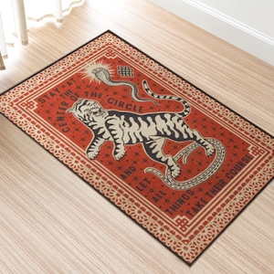 Red Tiger Modern Print Rug, Rustic Animal Print rug, Rugs for living room, Tiger Pattern Pop Art Rug, Ethnical Tiger Rug, Unique Area Rug