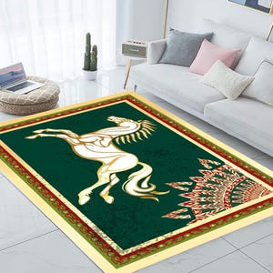Rohan Horse Rug, Horse Rug, Animal Rug, Area Rug, Vintage Carpet, 3D Printed Rug, Entryway Rug,Rohan Horse Flag,Unique Design Print,Soft Rug image 3