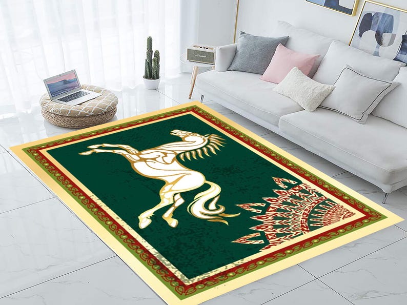 Rohan Horse Rug, Horse Rug, Animal Rug, Area Rug, Vintage Carpet, 3D Printed Rug, Entryway Rug,Rohan Horse Flag,Unique Design Print,Soft Rug image 3