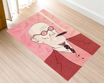Alfombra Freud, alfombras modernas para la decoración de Hypebeast, alfombra lavable roja y divertida, alfombra de tendencia, alfombra moderna para sala de estar, alfombra de psicólogo, alfombra de terapeuta