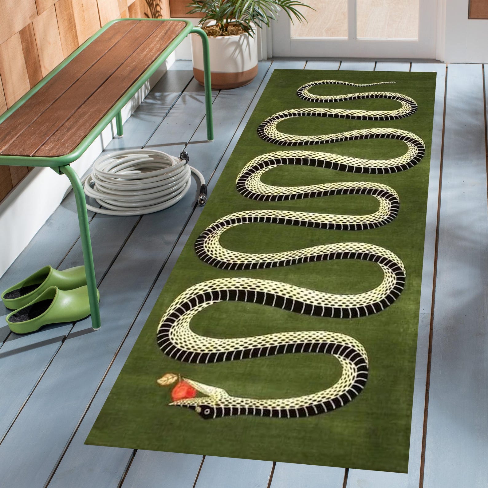 Red and Green Ground Oval Shaped Snake Rugs Modern Carpet, Home Decor ...