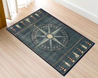 Tappeto nautico a forma di faro, design a forma di bussola, tappeto a forma di bussola, decorazione per tappeti, arredamento per saloni, arredamento per sale da pranzo, tappeto fantastico, tappeto per area, tappeto personalizzato, antiscivolo