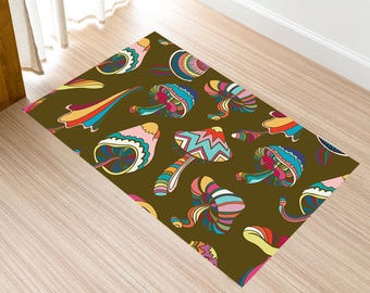 Mushroom,Mushroom Rug,Mushroom Pattern Rug, Bohemian Rug,Bedroom Decor,Green Rug,Nonslip Area Rug,Mushroom Texture Rug,Trippy Mushroom Decor