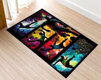 Soccer Rug, Sports Ball Area Rug, Game Room Carpet, Soccer Field Pattern Rug, Kids Playroom Mat, Colorful Football Theme Rug,E-Sport Rug
