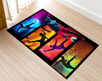 Soccer Rug, Sports Ball Area Rug, Game Room Carpet, Soccer Field Pattern Rug, Kids Playroom Mat, Colorful Football Theme Rug,E-Sport Rug